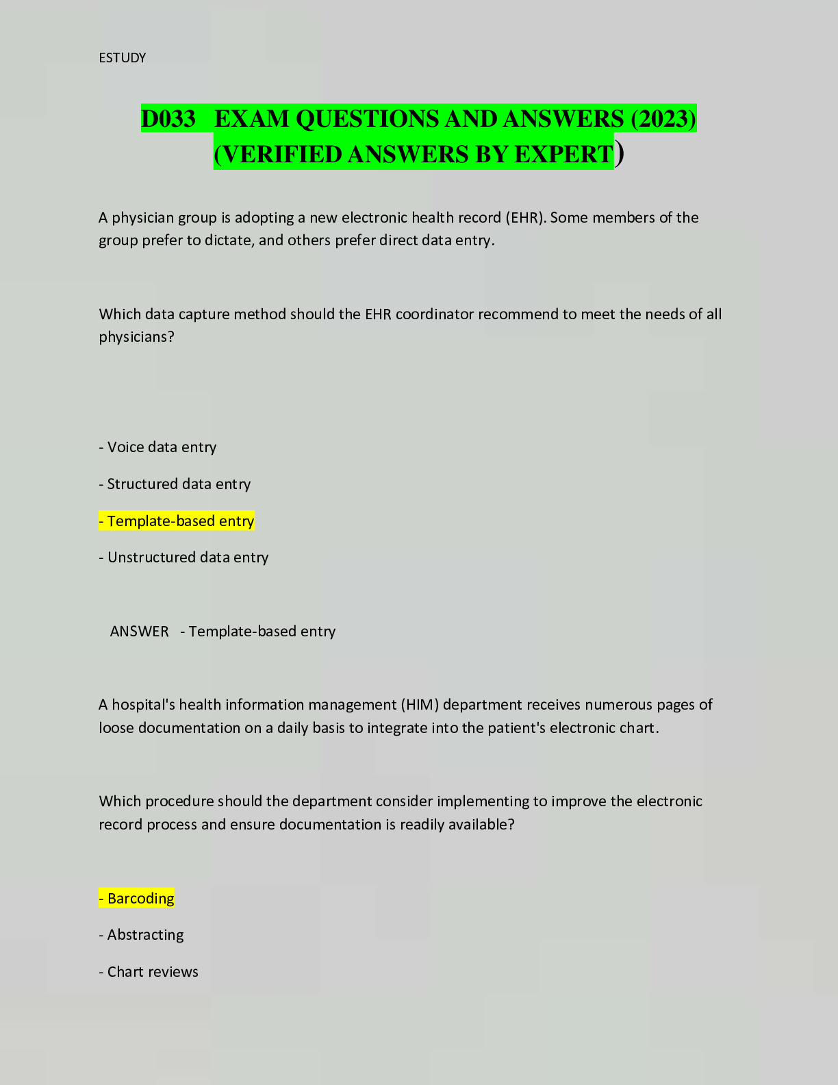 Recommended document preview for D033 EXAM QUESTIONS AND ANSWERS (2023)  (VERIFIED ANSWERS BY EXPERT)